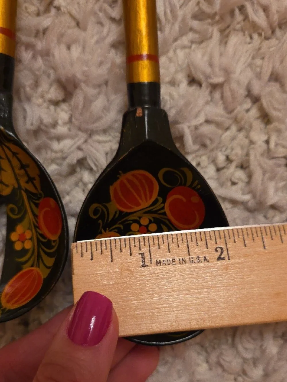 Khokhloma Hand-Painted Black and Gold Decorative Serving Spoons - Floral Design